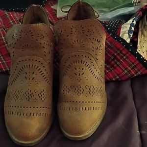 Women's Brown Perforated Suede Ankle Booties
